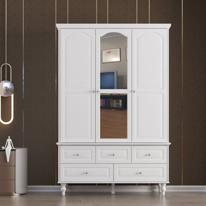 70.9"H Family Wardrobe/Armoire/Closet with Mirror Doors White Lacquer - Image 2