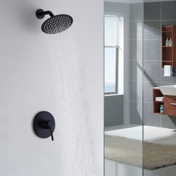 SUMERAIN Matte Black Shower Faucet Set with Pressure Balance Cartridge and Non-return Check Valves