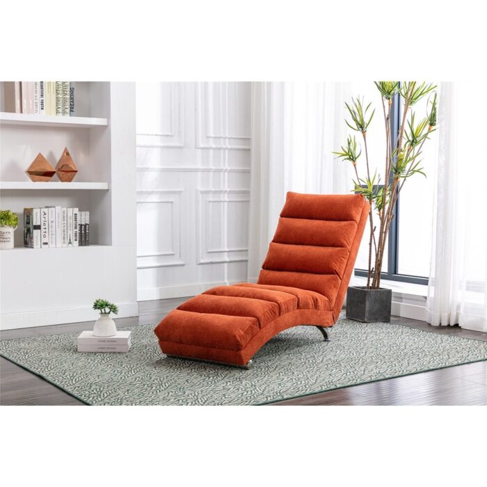 Modern Massage Linen Chaise Lounge Indoor Chair Long Lounger, Orange - Image 2