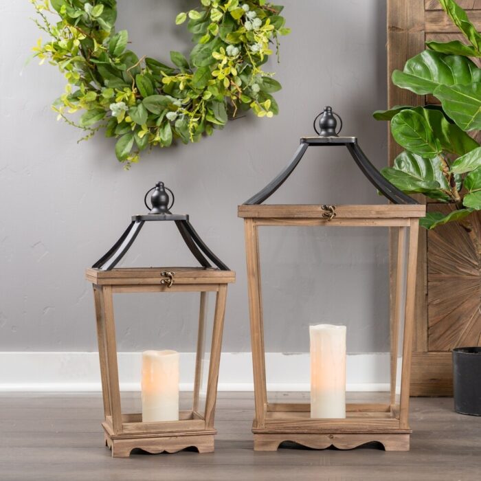 Wooden Lantern (Set of 2) - 13.5 x 10 x 30.5; 9.5 x 6.5 x 24 - Image 2