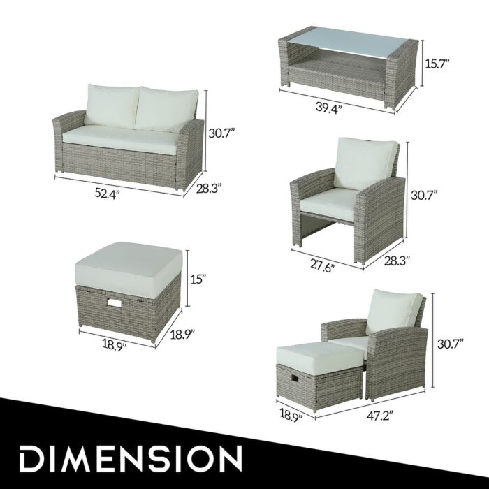 6pcs Wicker Patio Conversation Set Rattan Seating Loveseat Sofa Chair - Image 2