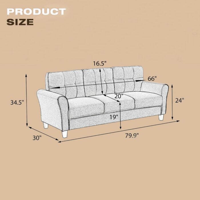 Modern Living Room Sofa Linen Upholstered Couch Furniture for Home or Office ,Light Grey*Blue - Image 2