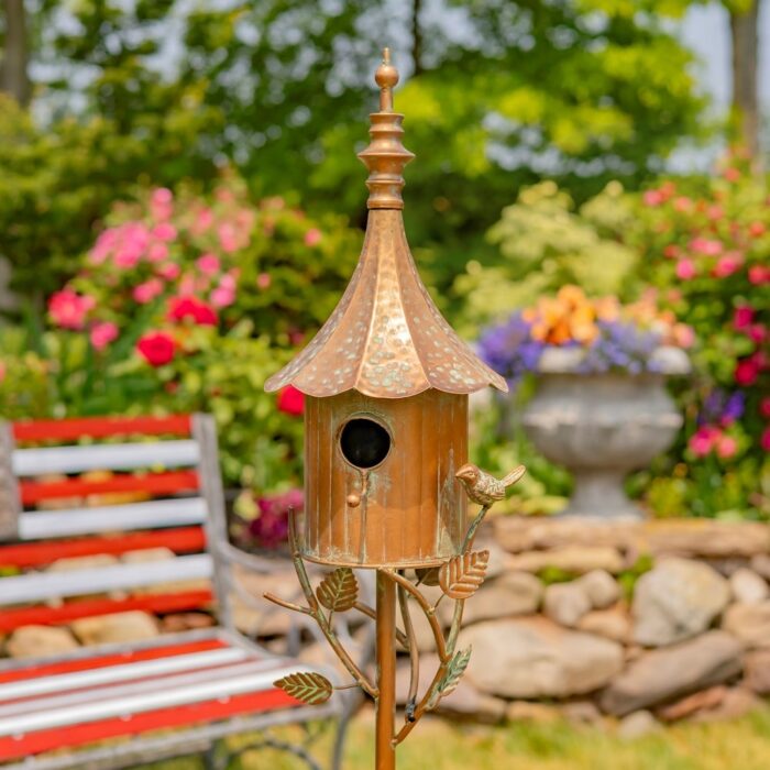 64.75" T Iron Birdhouse Stake "Chelsea" - 8" L x 7.5" W x 64.75" H - Image 2