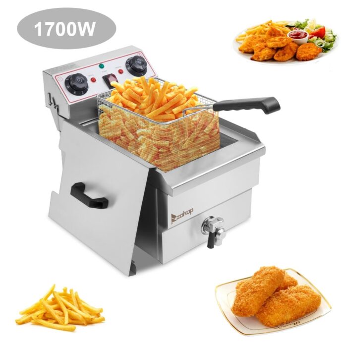 8.5QT Stainless Steel Faucet Single Tank Deep Fryer 1700W Max with Large Handle