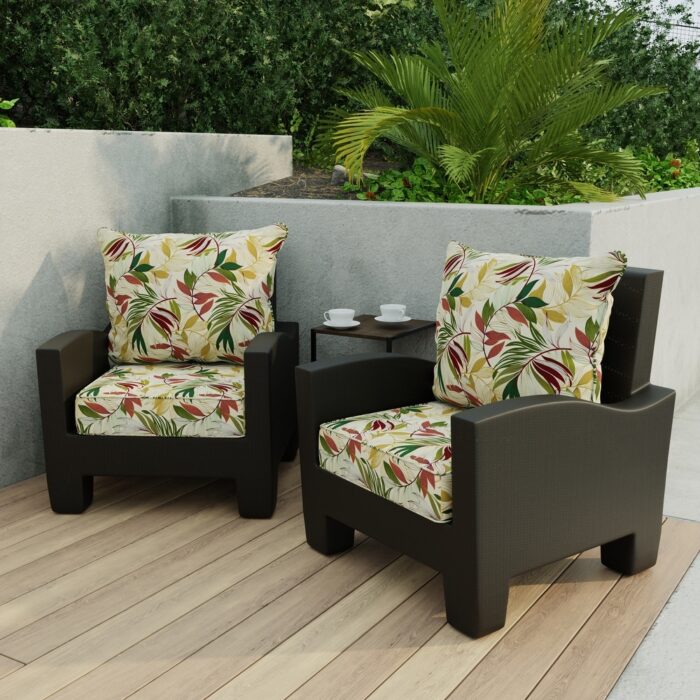 24" x 47" Beige Leaves Outdoor Deep Seat Chair Cushion Set