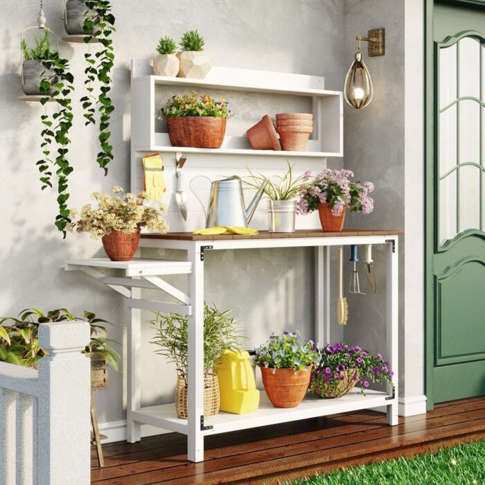 65in Garden Wood Workstation, Backyard Potting Bench Table - 60"