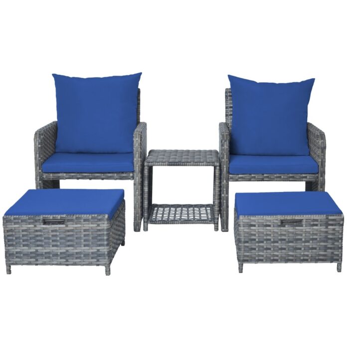 5-Piece PE Rattan Outdoor Patio Set with 2 Chairs, 2 Ottomans, Coffee Table - Image 2