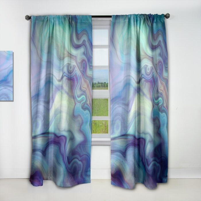 Designart 'Marbled Colours in Shades of Turquoise and Purple' Modern Blackout Curtain Single Panel