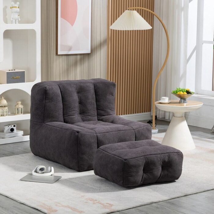 Fluffy bean bag chair, bean bag, super soft lazy sofa chair with memory foam and ottoman, modern focus bean bag chair - Image 2