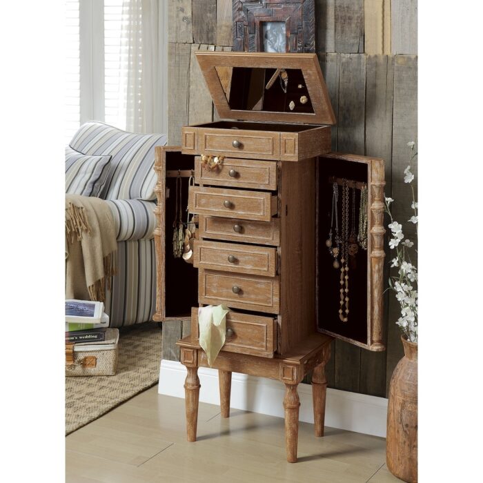 Traditional Style Jewelry Armoire with Mirror & Jewelry Storage (Velvet Lined), Anti-Tipping Strap - Image 2
