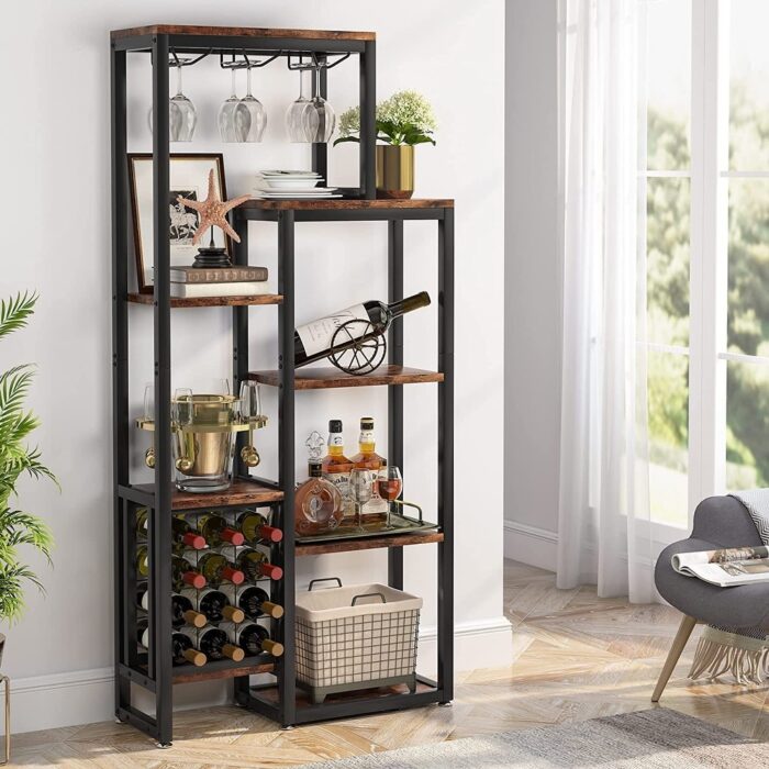 Freestanding Floor Wine Baker Rack with Glass Holder & Wine Storage - N/A