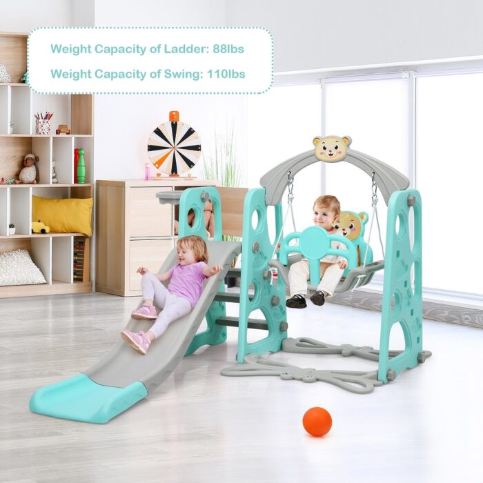 Costway 4-in-1 Toddler Climber and Swing Set w/ Basketball Hoop & Ball - Image 2
