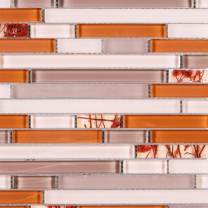 TileGen. Random Sized Glass Mosaic Tile in Orange/Pink Wall Tile (10 sheets/9.6sqft.) - Image 2