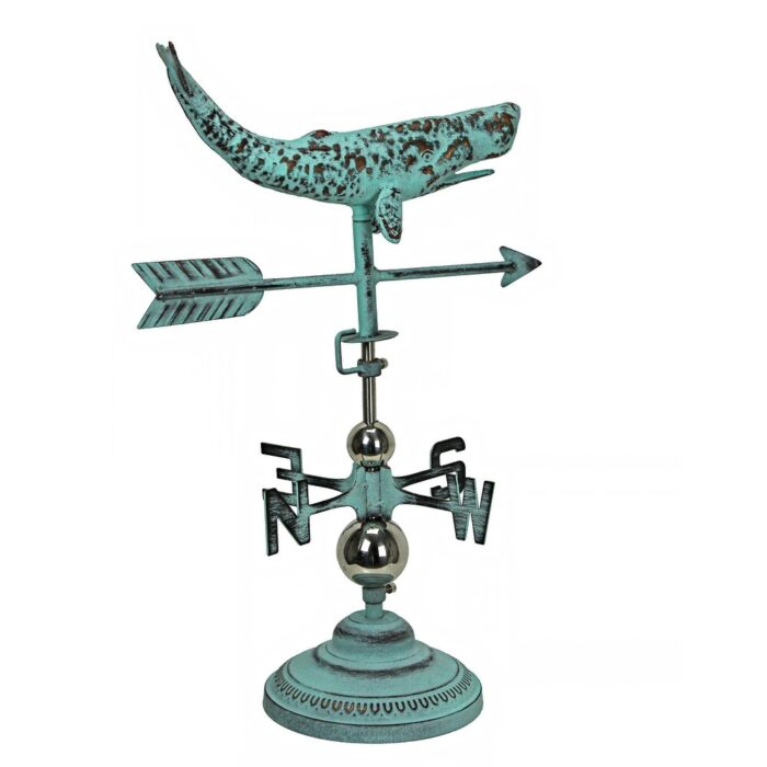 Verdigris Copper Whale Tabletop Weathervane With Optional Fence Mount