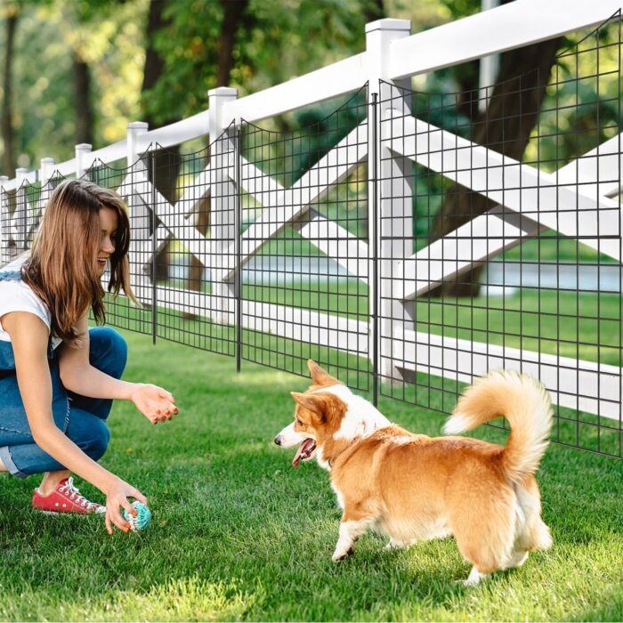 Decorative Garden Fence with 5 Panels and 5 Stakes-Black - 34.5" x 39" (L x W) - Image 2