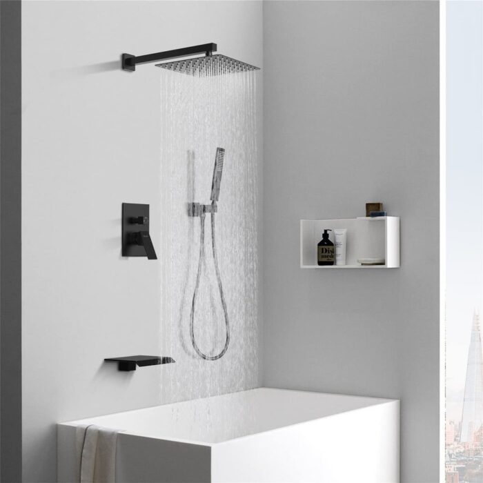 Matte Black Shower Faucet Set Waterfall Shower System for Bathroom - Image 2