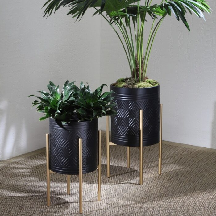 Set of 2 Planter Metal Stand,Black