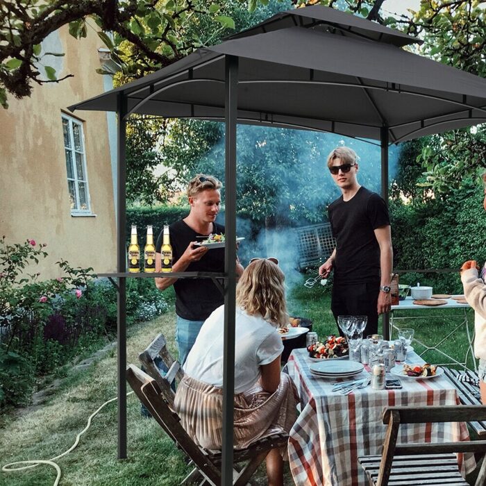 Outdoor 8 x 5 Ft Grill Gazebo,Double Tier Soft Top Canopy and Steel Frame with Hook and Bar Counters - Image 2