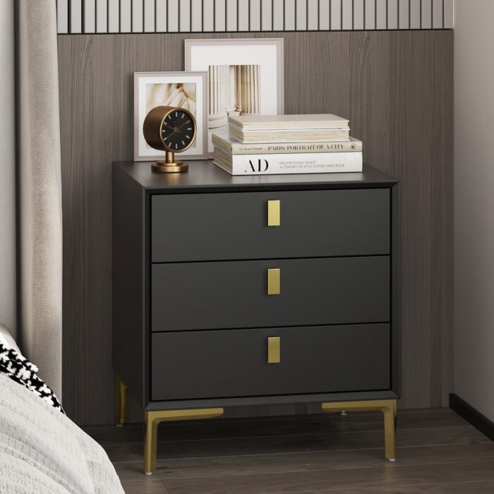 Kerrogee Black/White Bevelled Three-Drawer Bedside Table - Image 2