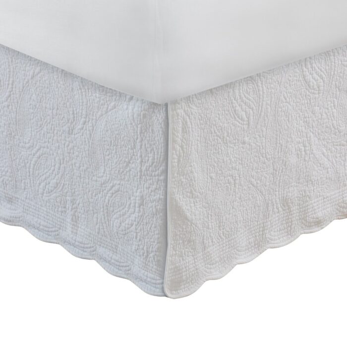 Muka Paisley Quilted Full Bed Skirt, Cotton Drop, Polyester Platform, White