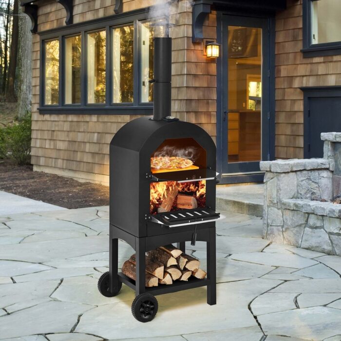 Costway Outdoor Pizza Oven Wood Fire Pizza Maker Grill w/ Pizza Stone - See Details - Image 2