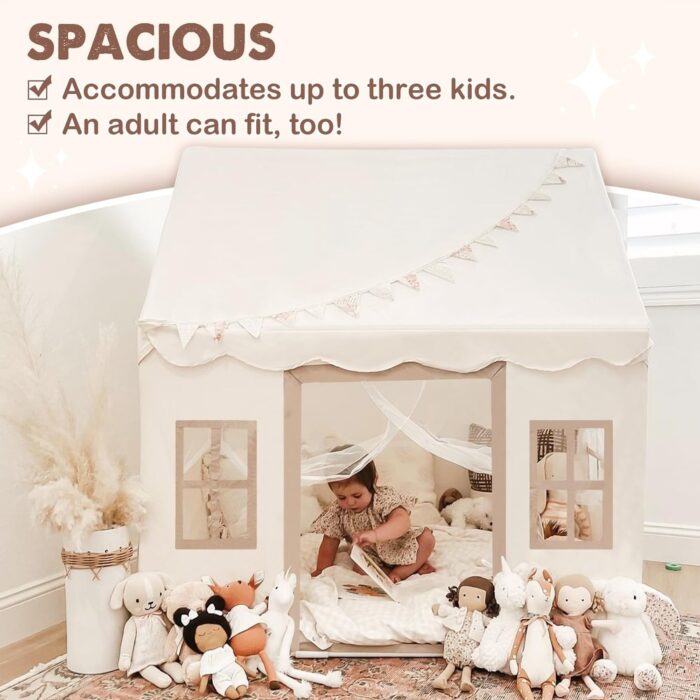 Large Kids Tent with mat and Star Lights - Cream - Image 2