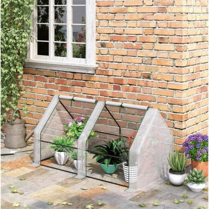Portable Mini Greenhouse with Large Zipper Doors and Water/UV PE Cover - 6' x 3' x 3'