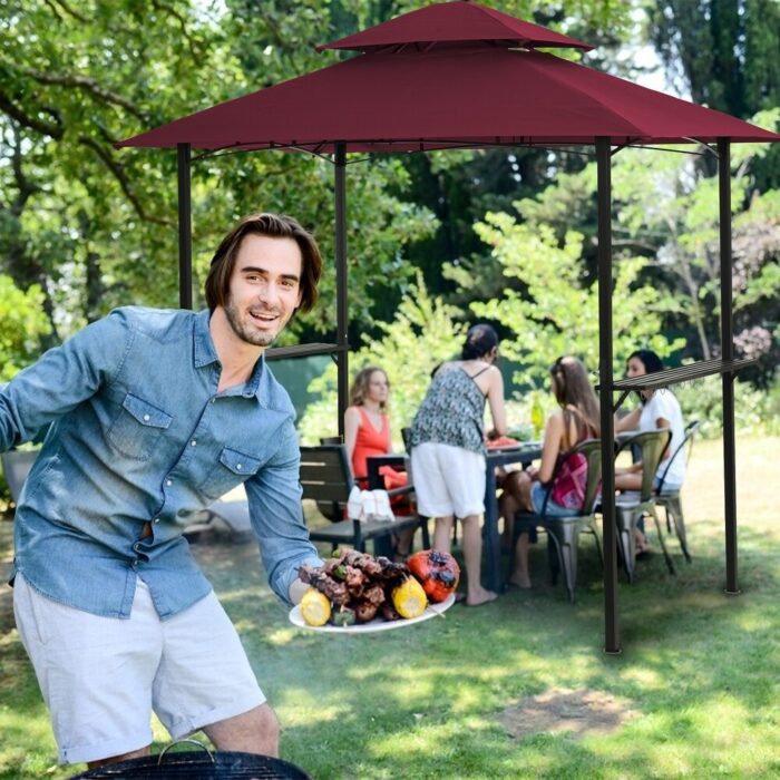 Outdoor Grill Gazebo 8 x 5 Ft, Shelter Tent, Double Tier Soft Top Canopy and Steel Frame with hook and Bar Counters - Image 2