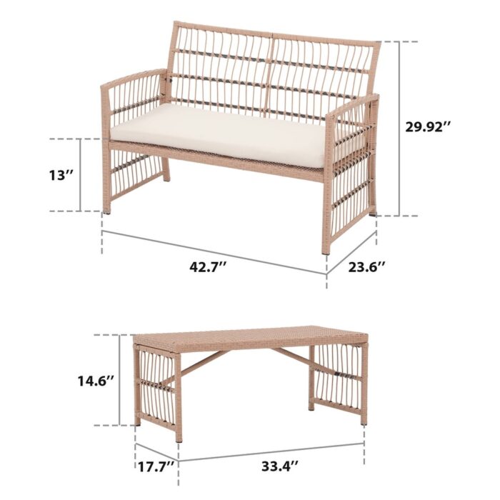 Patio 2 Pieces Wicker Cushioned Loveseat Sofa Set - Image 2