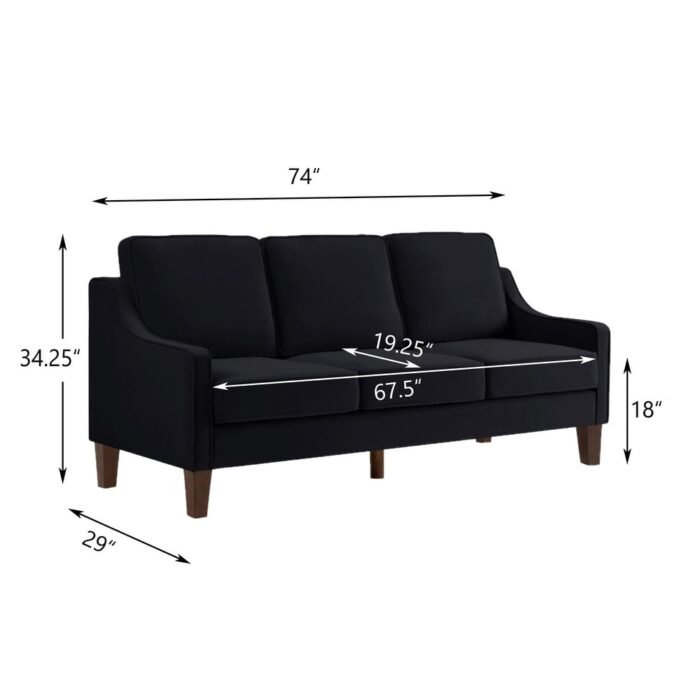 Velvet Straight Row Sofa Couch Removable Cushions Settee Scooped Armrest Loveseat Sofa with Wood Legs for Living Room - Image 2