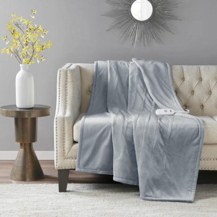 50" x 60" Heated Throw Electric Blanket Light Grey