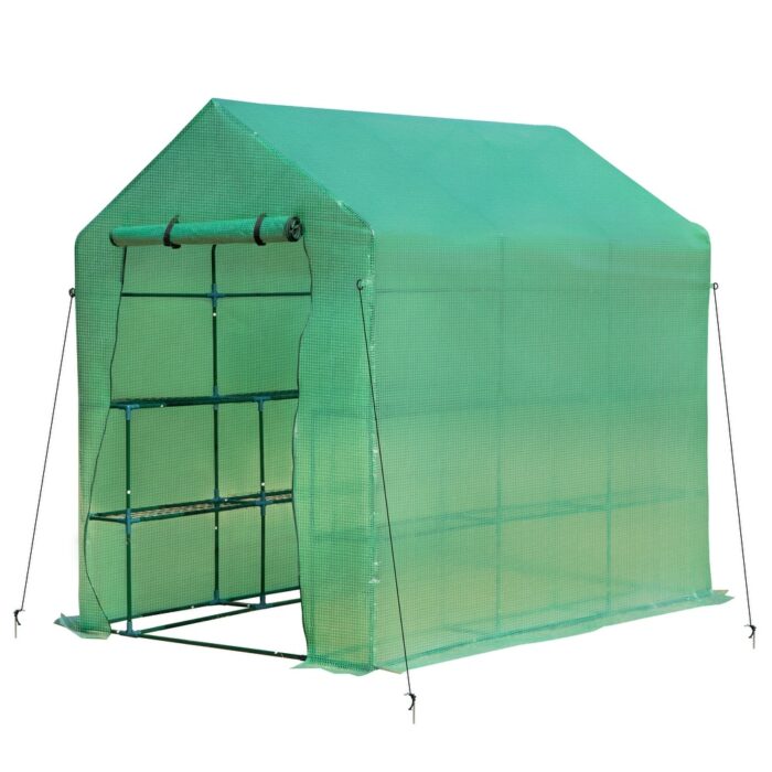 Outsunny 2-Tier Shelf Greenhouse for Outdoor Garden Plant & Plant Use with PE Cover & Steel Frame - Image 2