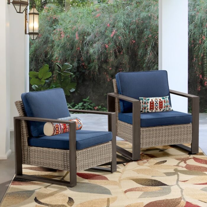 Cozywor 2-Piece Patio Wicker Outdoor Lounge Chair with Metal Frame and Cushions - Image 2
