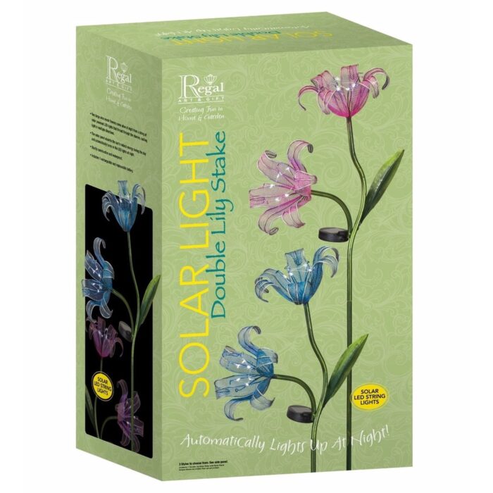 One Pink and One Blue Double Lily Solar Stake