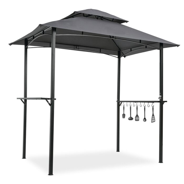 Outdoor 8 x 5 Ft Grill Gazebo,Double Tier Soft Top Canopy and Steel Frame with Hook and Bar Counters