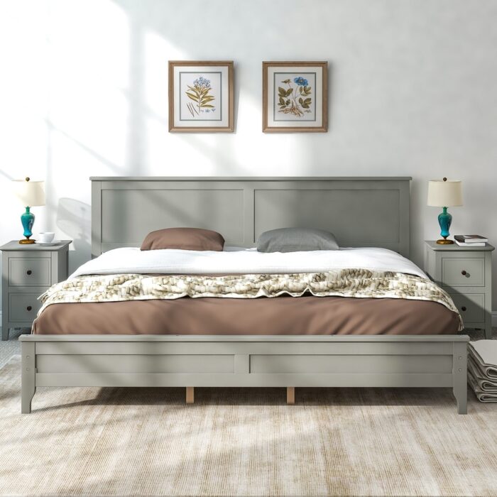 King/Queen/Full Size Modern Solid Wood Platform Bed with Headboard for Bedroom
