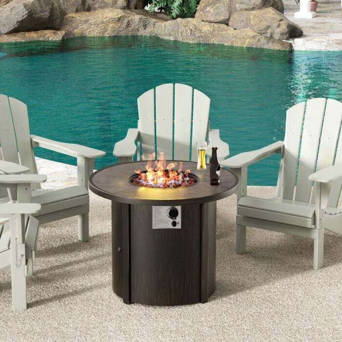 Ashland Round Steel Propane Fire Pit Table with Cover