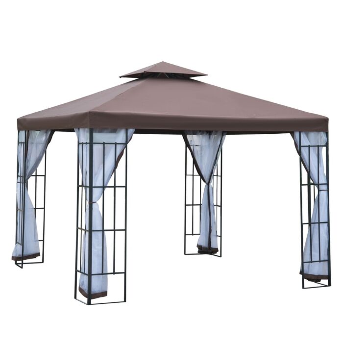 Outsunny 10'x10' Outdoor Gazebo, Double Tiered Canopy Tent with Mosquito Netting, Steel Frame for Backyard, Garden, Party - Image 2