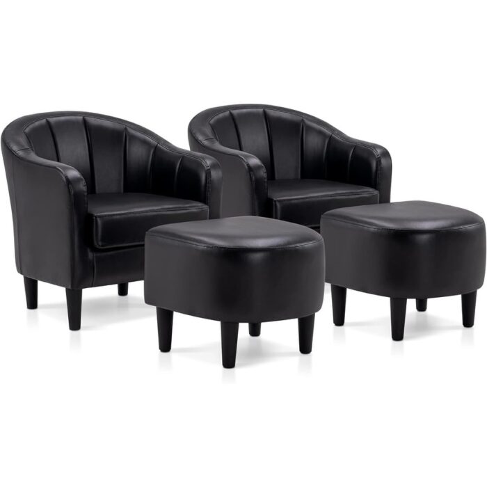 MCombo Accent Club Barrel Chair with Ottoman, Leather Armchair 4022, 2SET - Image 2