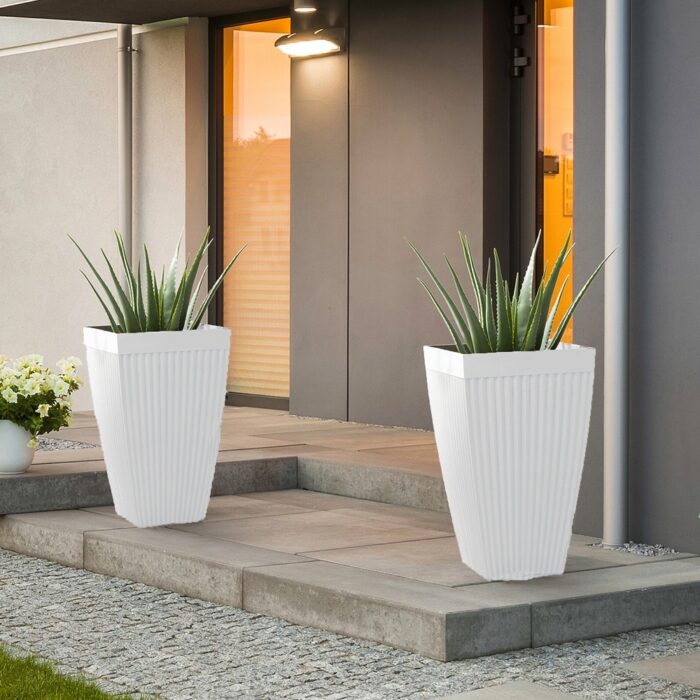 Glitzhome 22.75"H Set of 2 Oversized Eco-Friendly PE Tapered Tall Fluted Pot Planter - Image 2