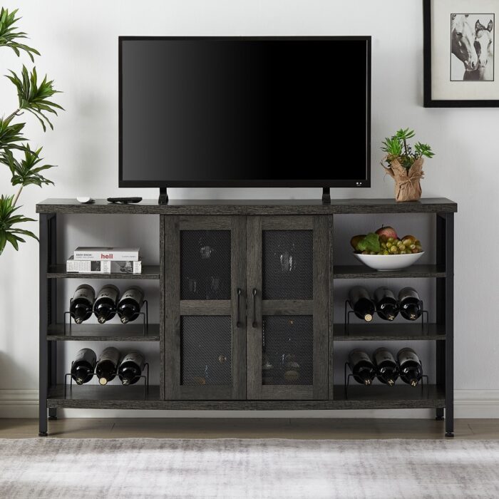 Industrial Wine Bar Cabinet, Liquor Storage Credenza, Sideboard with Wine Racks & Stemware Holder - Image 2