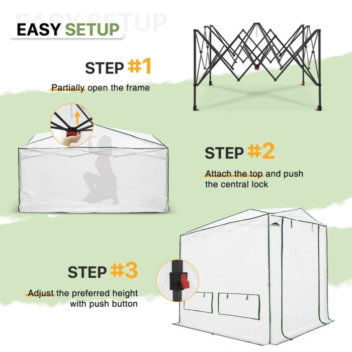 EAGLE PEAK 8x6 Portable Walk-in Greenhouse Instant Pop-up Indoor Outdoor Plant Gardening Green House, White - Image 2