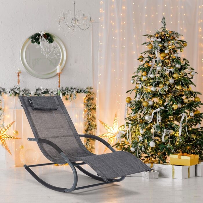 Outdoor Chaise Lounge Steel Curved Lounge Chair with Detachable Pillow&Weather-Resistant Fabric for Lawn,Poolside - 56.3*24.8*35