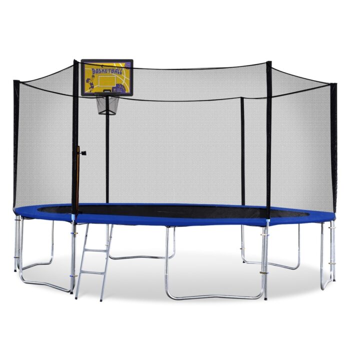 Exacme Outdoor Trampoline with Rectangular Basketball Hoop and Enclosure, T8-T16&BH07YE