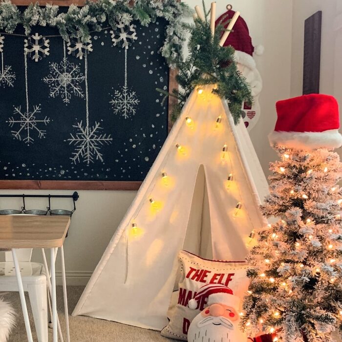 Large Kids Teepee Tent with Padded Mat, Light String, Carry Case - Image 2