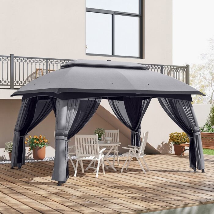 Outsunny 10' x 13' Patio Gazebo, Outdoor Gazebo Canopy Shelter with Netting, Vented Roof, Steel Frame