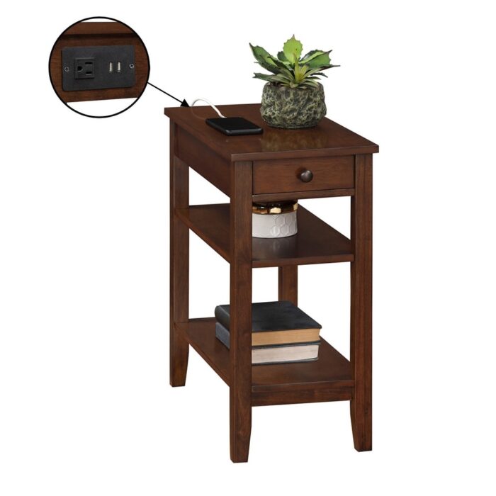 Convenience Concepts American Heritage 1 Drawer Chairside End Table with Charging Station and Shelves - Image 2