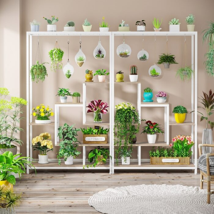 5-Tier Tall Indoor Plant Stand, Large Plant Shelf with 10PC Hanging Hooks for Indoor - Image 2