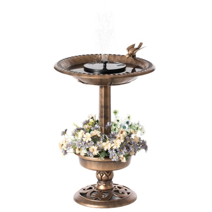 Garden Bird Bath and Solar Powered Round Pond Fountain - Copper - 17" W x 17" D x 23.75" H