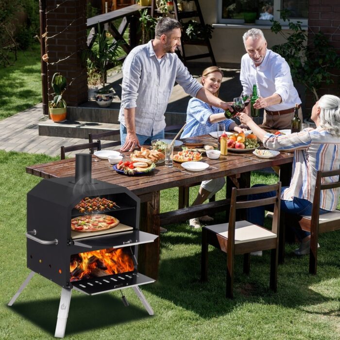 16" 2-Layer Outdoor Pizza Oven Wood Fired Pizza Maker - Image 2